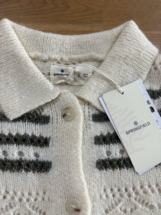 Chaqueta punto Springfield calados beige/verde L