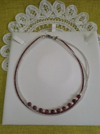Collana 3 fili granato naturale perle