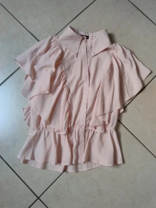 Blusa rosa pastello con volant Papillonne - M