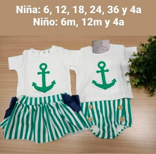Conjunto infantil niño y niña ancla rayas a juego