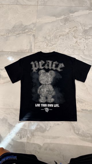 T-Shirt Oversize Nera Peace Orsetto