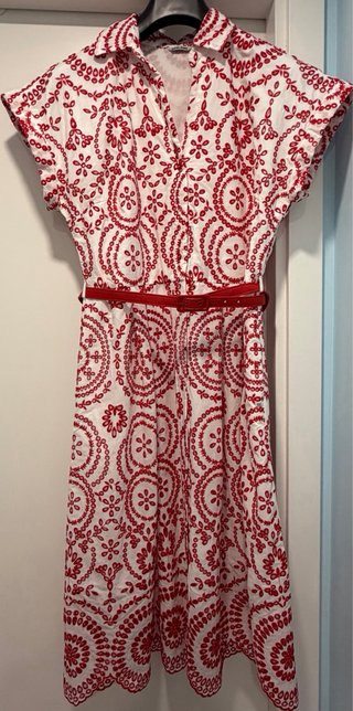 Vestido Salsa blanco y rojo bordado