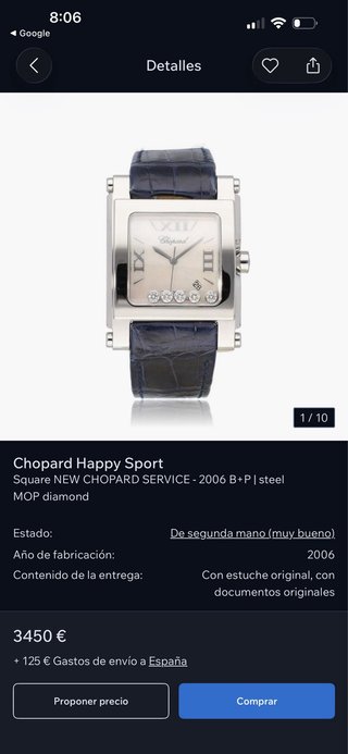 Reloj Chopard Mujer Correa Blanca Diamantes
