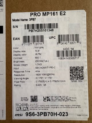 Monitor MSI PRO MP161 E2