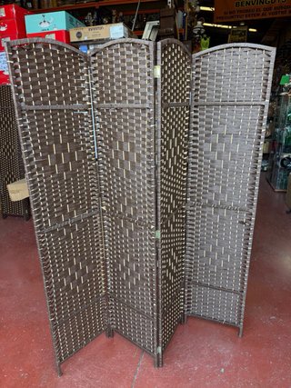 Biombo de mimbre y ratán marrón 4 hojas