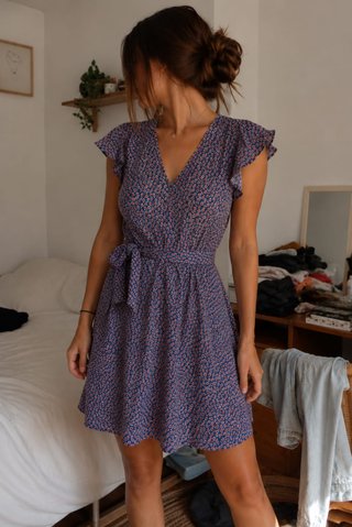 Vestido flores escote pico Talla M