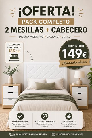 Pack Cabecero + 2 Mesitas Blanco