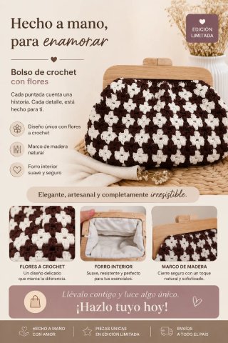 Bolso Crochet Flores Hecho a Mano