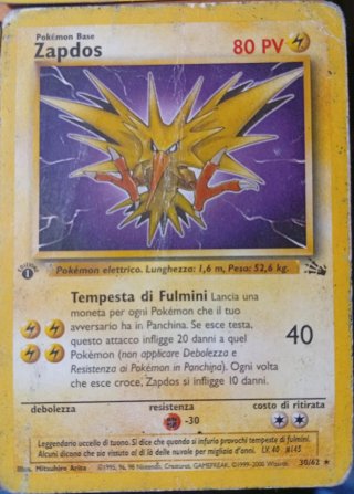 Carta Pokémon Zapdos 1ª Edizione Fossil 30/62