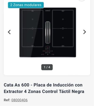 Placa Inducción Cata AS600 Con Extractor Negro