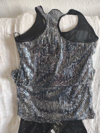 Conjunto fiesta lentejuelas plata y negro