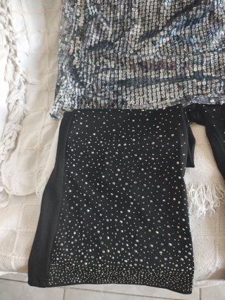 Conjunto fiesta lentejuelas plata y negro