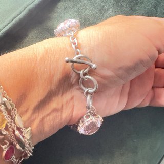 Pulsera vintage cristales grandes rosa y plata