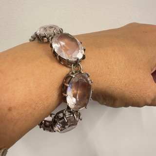 Pulsera vintage cristales grandes rosa y plata
