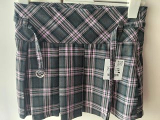 Falda cuadros tablas gris y rosa niña, talla 13-14