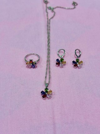 Set gioielli argento 925 fiori multicolor