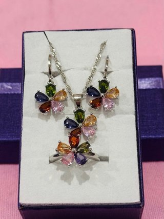 Set gioielli argento 925 fiori multicolor