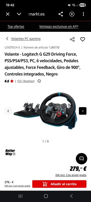 Volante Logitech G29 para PS5, PS4 y PC