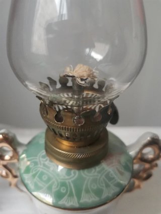 Lámpara Aceite Porcelana Antigua