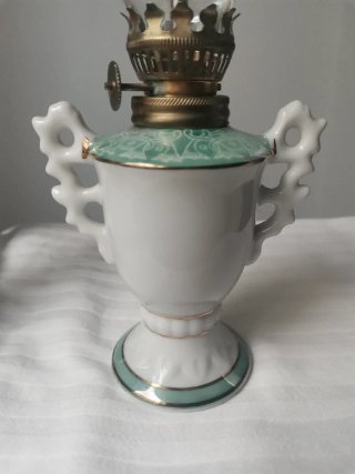 Lámpara Aceite Porcelana Antigua