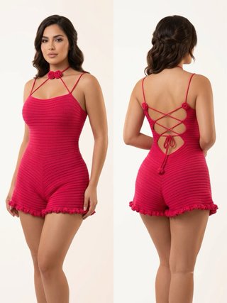 Enterizo corto tejido rojo talla M