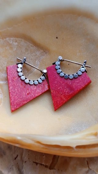 Pendientes Plata Coral Rojo Diseño Rombo