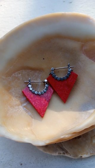 Pendientes Plata Coral Rojo Diseño Rombo
