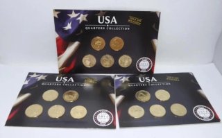3 Sets Monedas USA Chapado Oro
