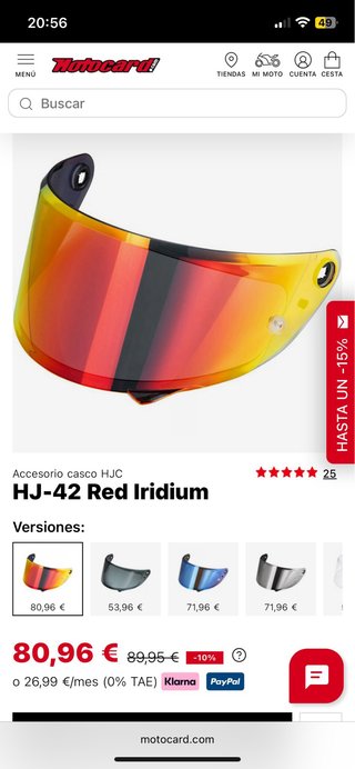 Visera HJC RPHA11 Red Iridium (Pin Lock)