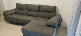 Divano chaise longue 3 posti in tessuto grigio scuro