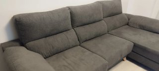 Divano chaise longue 3 posti in tessuto grigio scuro