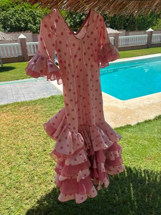 Traje de flamenca niña rosa lunares