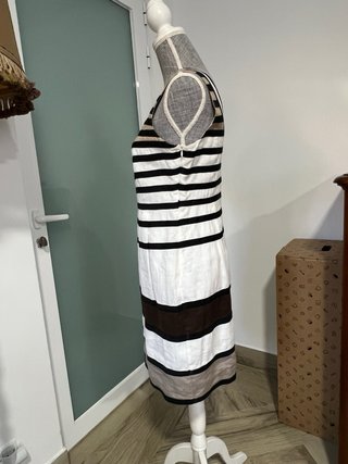Vestido Zendra Rayas Beige, Negro, Blanco
