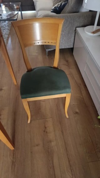 4 Sedie da Pranzo in Legno e Velluto