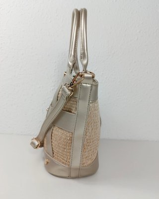 Bolso Rafia y Piel Plateado