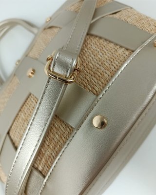 Bolso Rafia y Piel Plateado