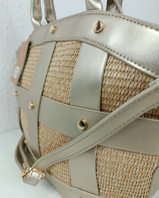 Bolso Rafia y Piel Plateado
