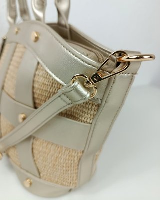 Bolso Rafia y Piel Plateado