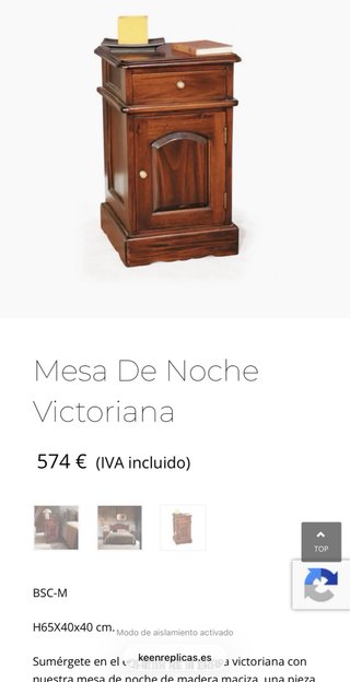 Comodino in legno massello stile vittoriano