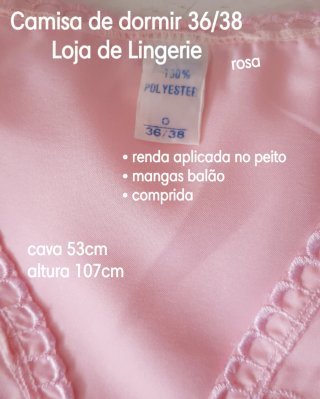 Camisa dormir rosa comprida S/M LOJA DE LINGERIE