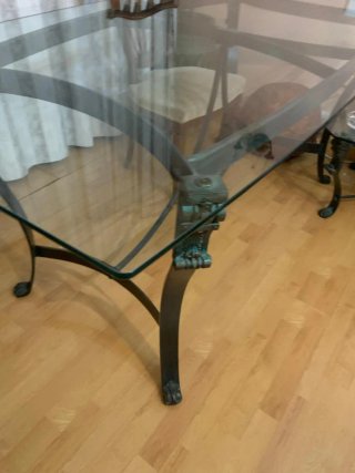 Mesa cristal patas hierro forjado