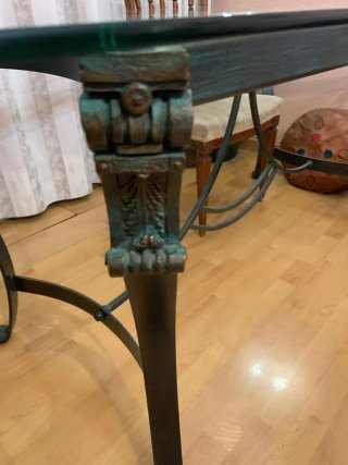 Mesa cristal patas hierro forjado