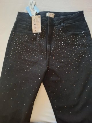 Calças Jeans Preto Brilhantes Tam 40