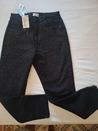 Calças Jeans Preto Brilhantes Tam 40