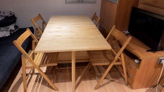 Mesa abatible y 4 sillas Norden abedul IKEA