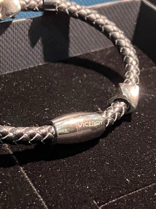 Pulsera Viceroy Cuero Hombre Negra y Plata NUEVO