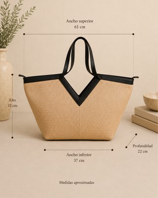 Bolso Tote Rafia Beige y Negro XXL