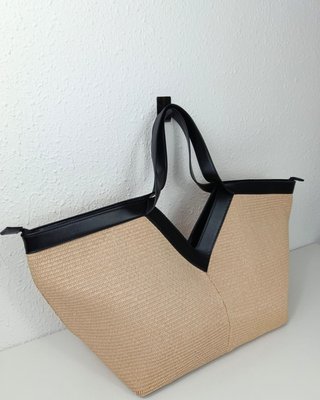 Bolso Tote Rafia Beige y Negro XXL