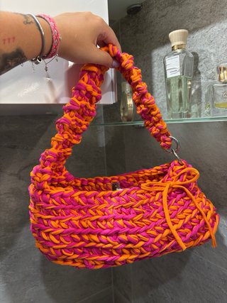 Bolso tejido artesanal naranja y rosa