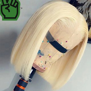 Peluca rubia bob con  frontal Cabello humana 100%